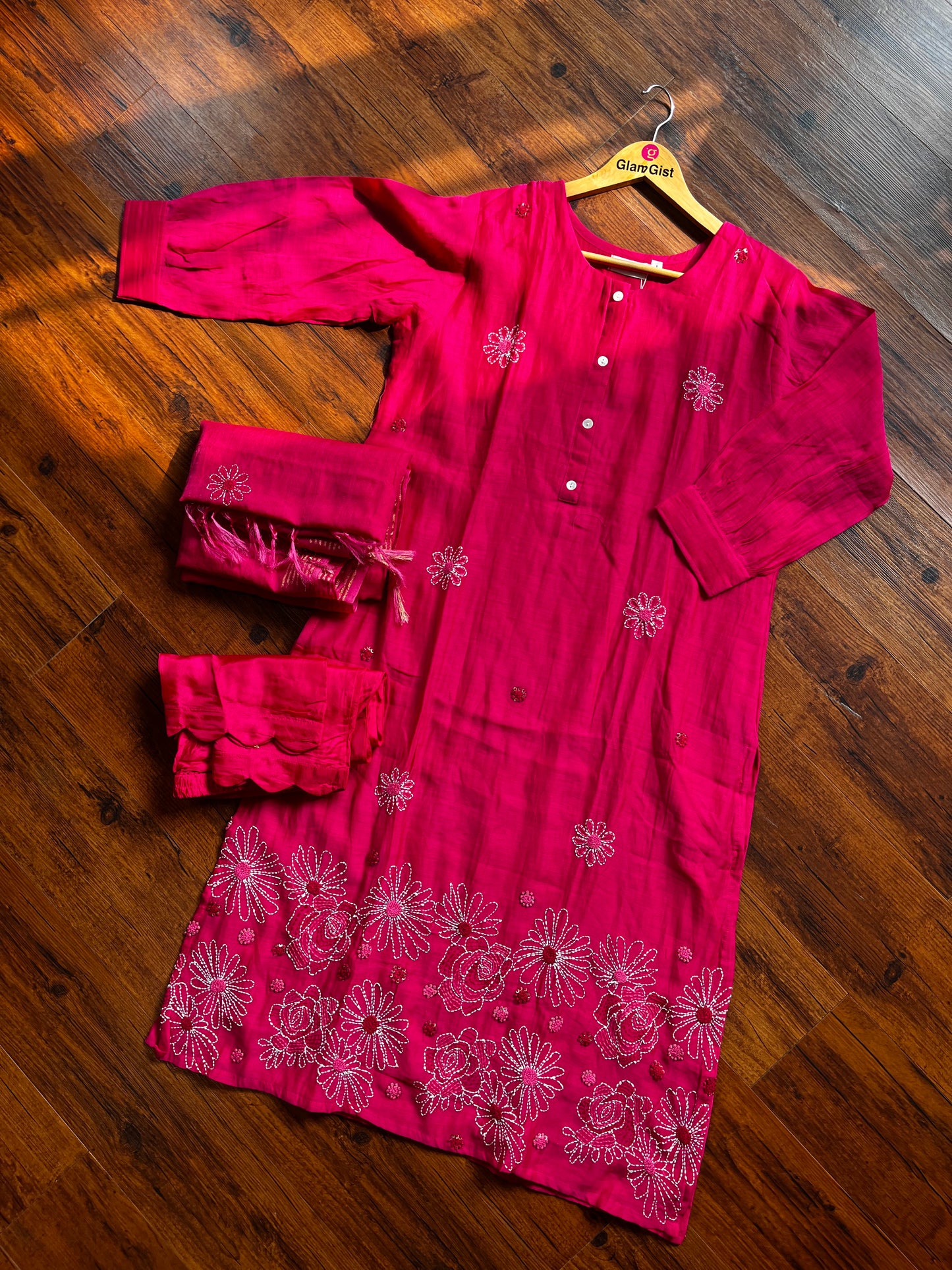 Pink mul chanderi dress