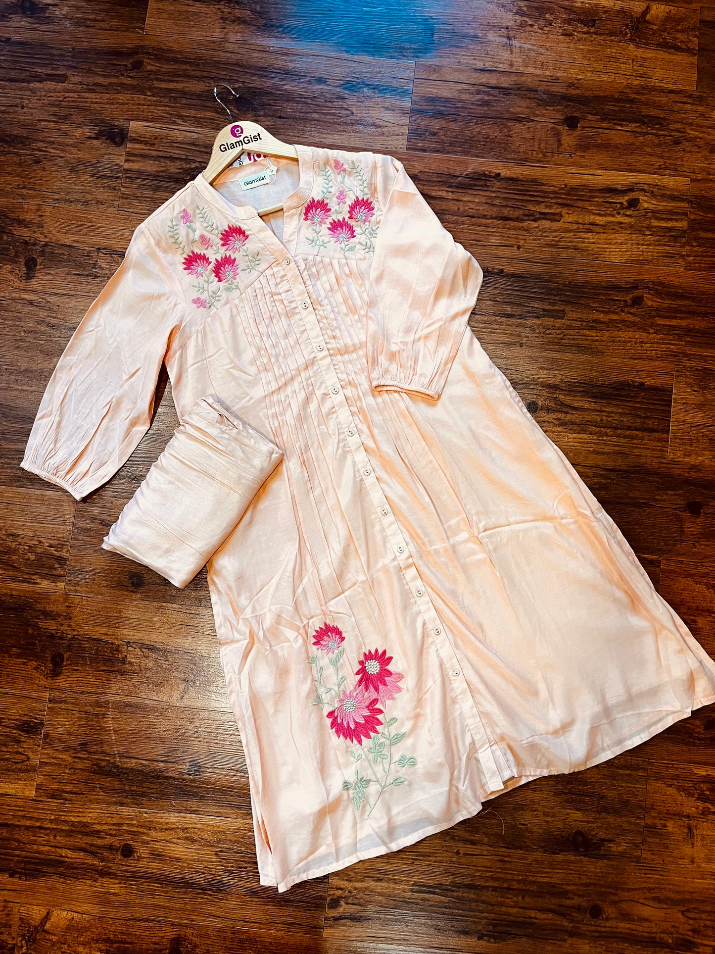 Peach muslin kurti with pants
