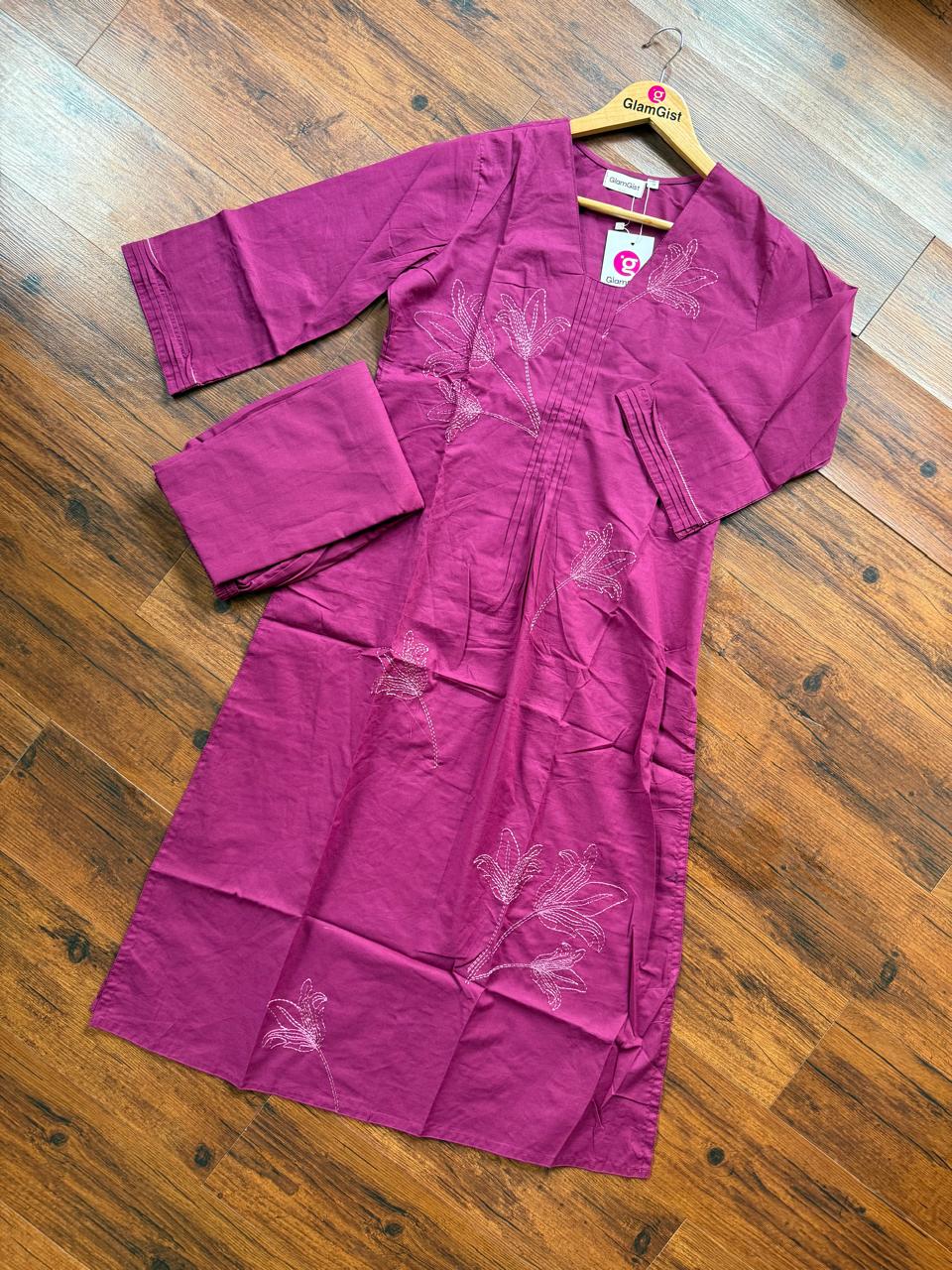 Plum floral embroidered kurta set