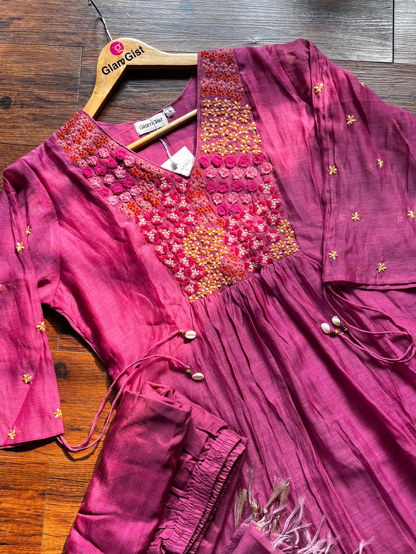 Magenta mul chanderi floral dress