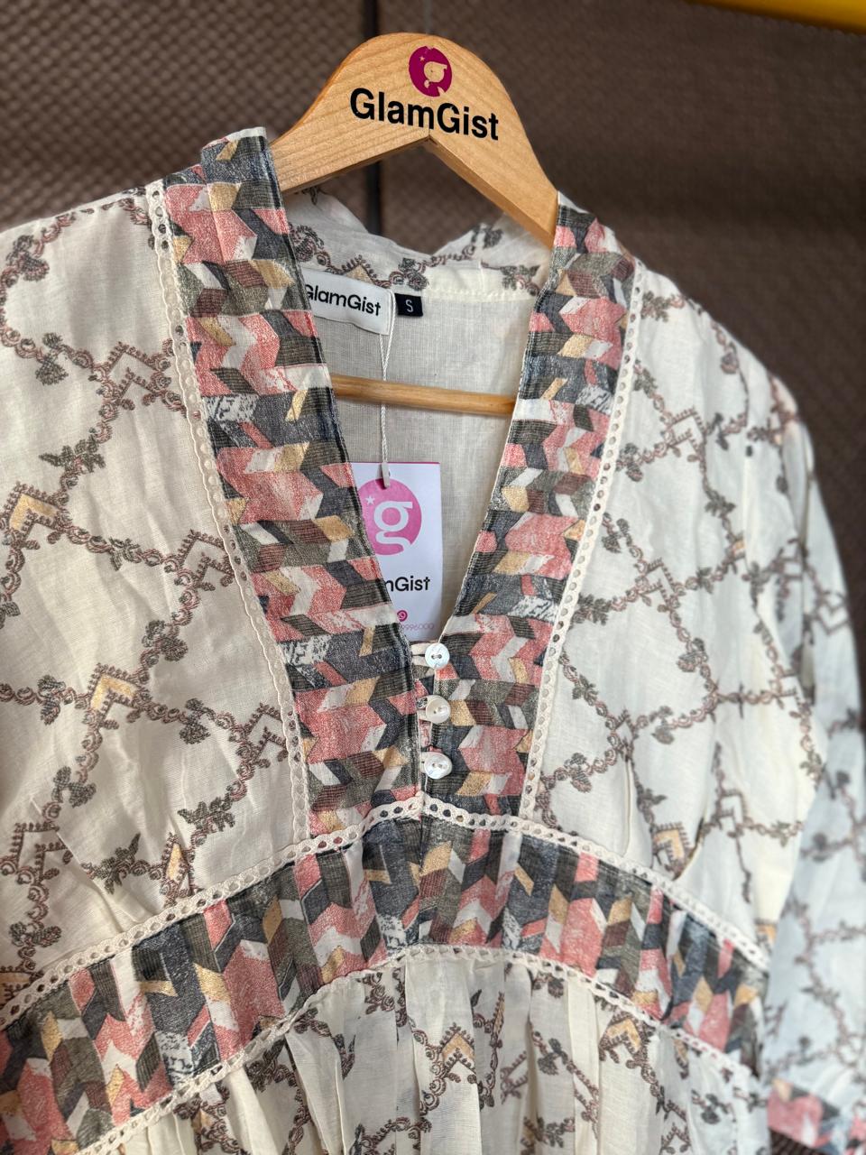 Boho vintage beige printed tunic