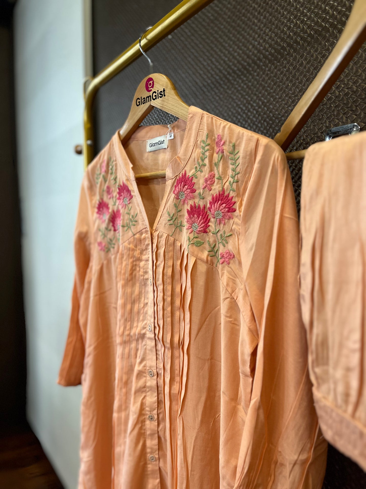 Peach muslin kurti with pants