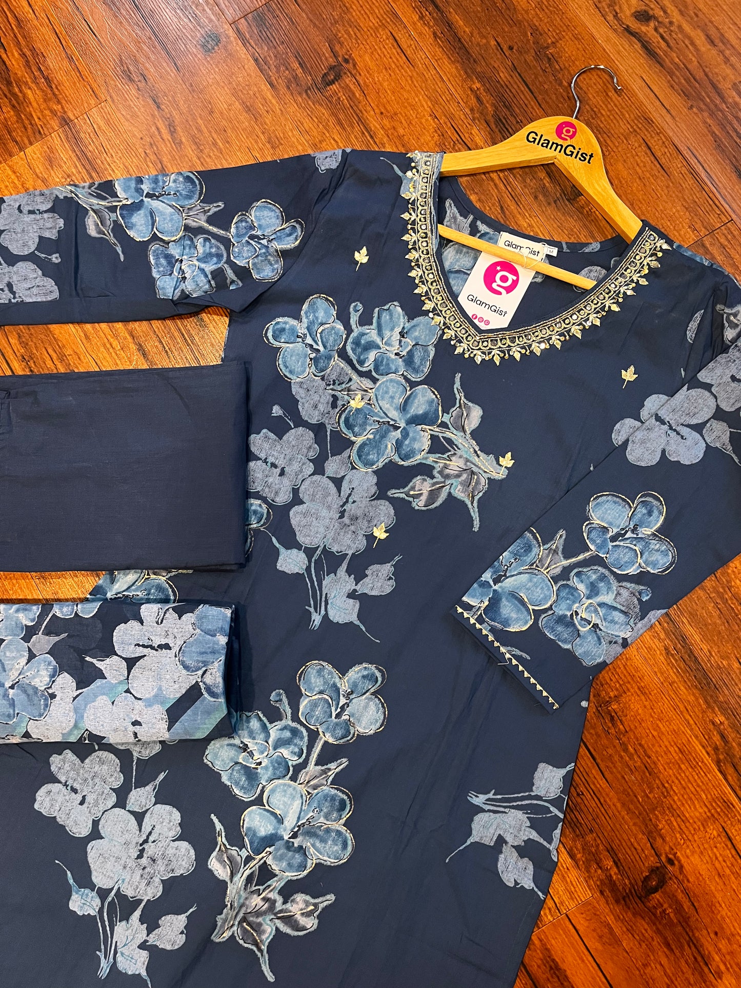 Navy blue floral cotton dress