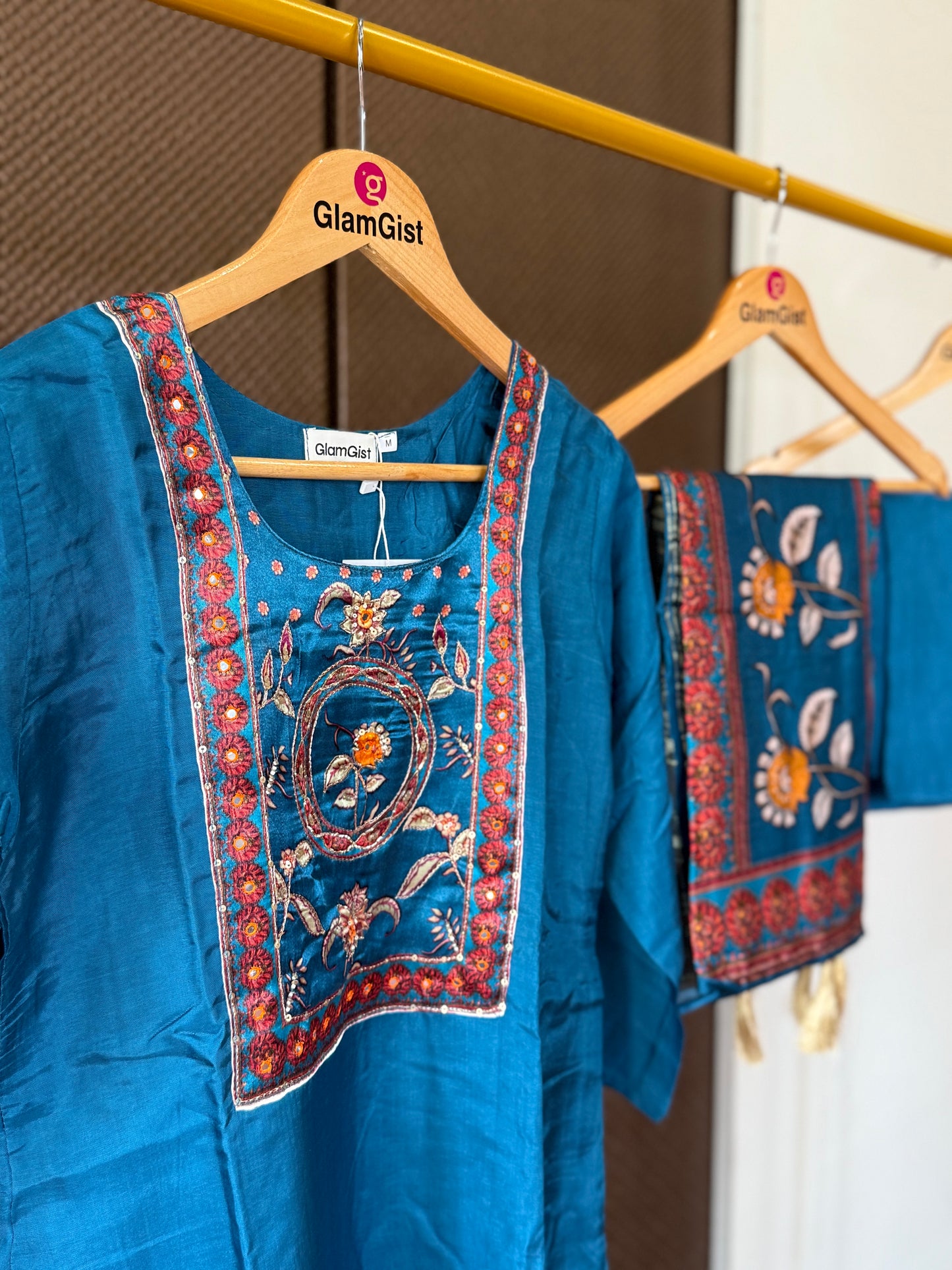 Blue gajji russian silk dress