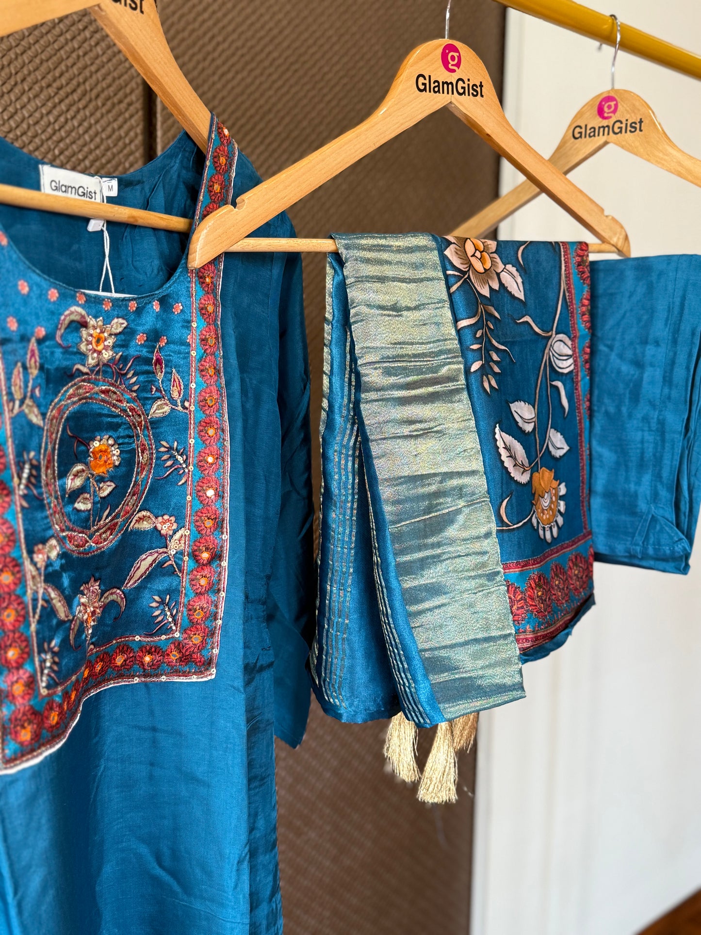 Blue gajji russian silk dress