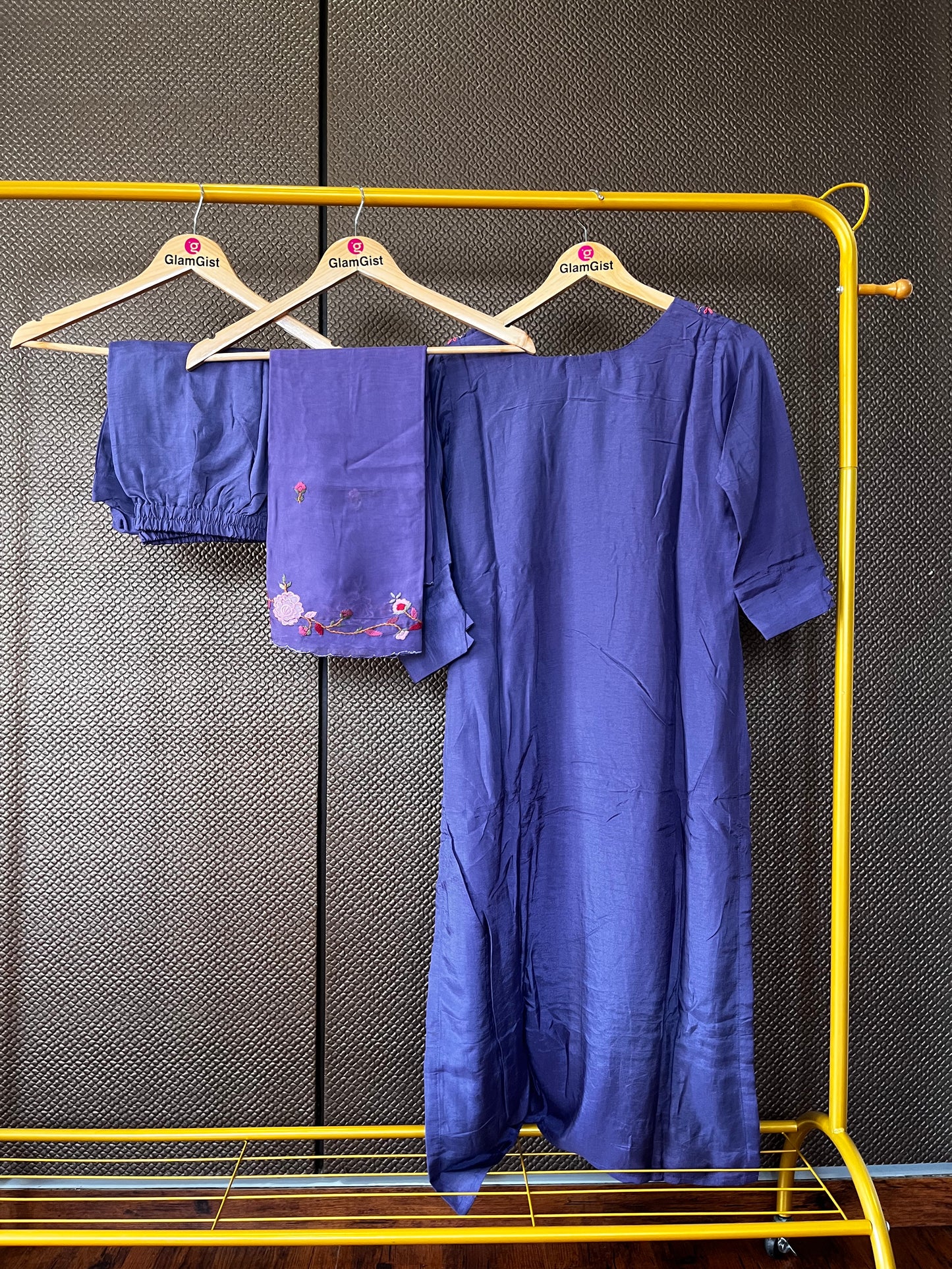 Lavender thread work russian silk dress