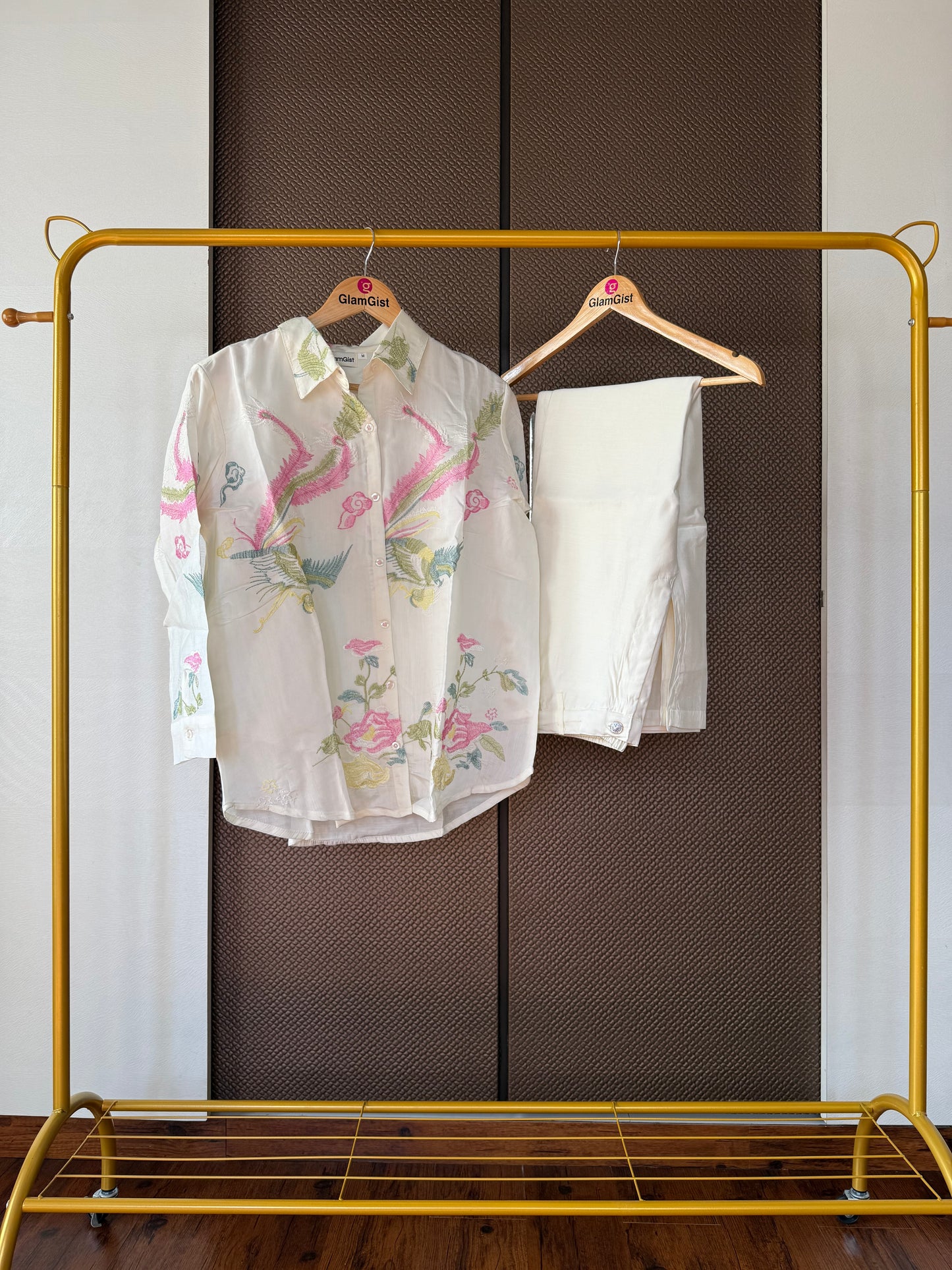 White floral roman silk coord set