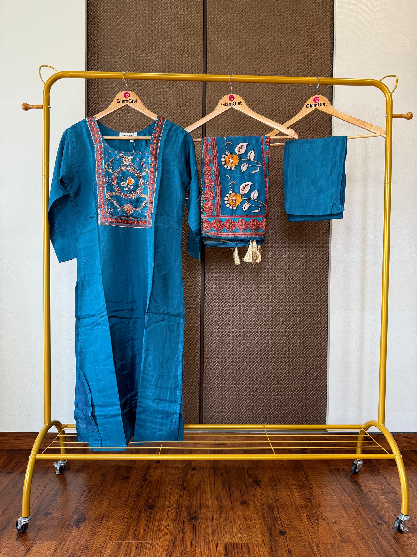 Blue gajji russian silk dress