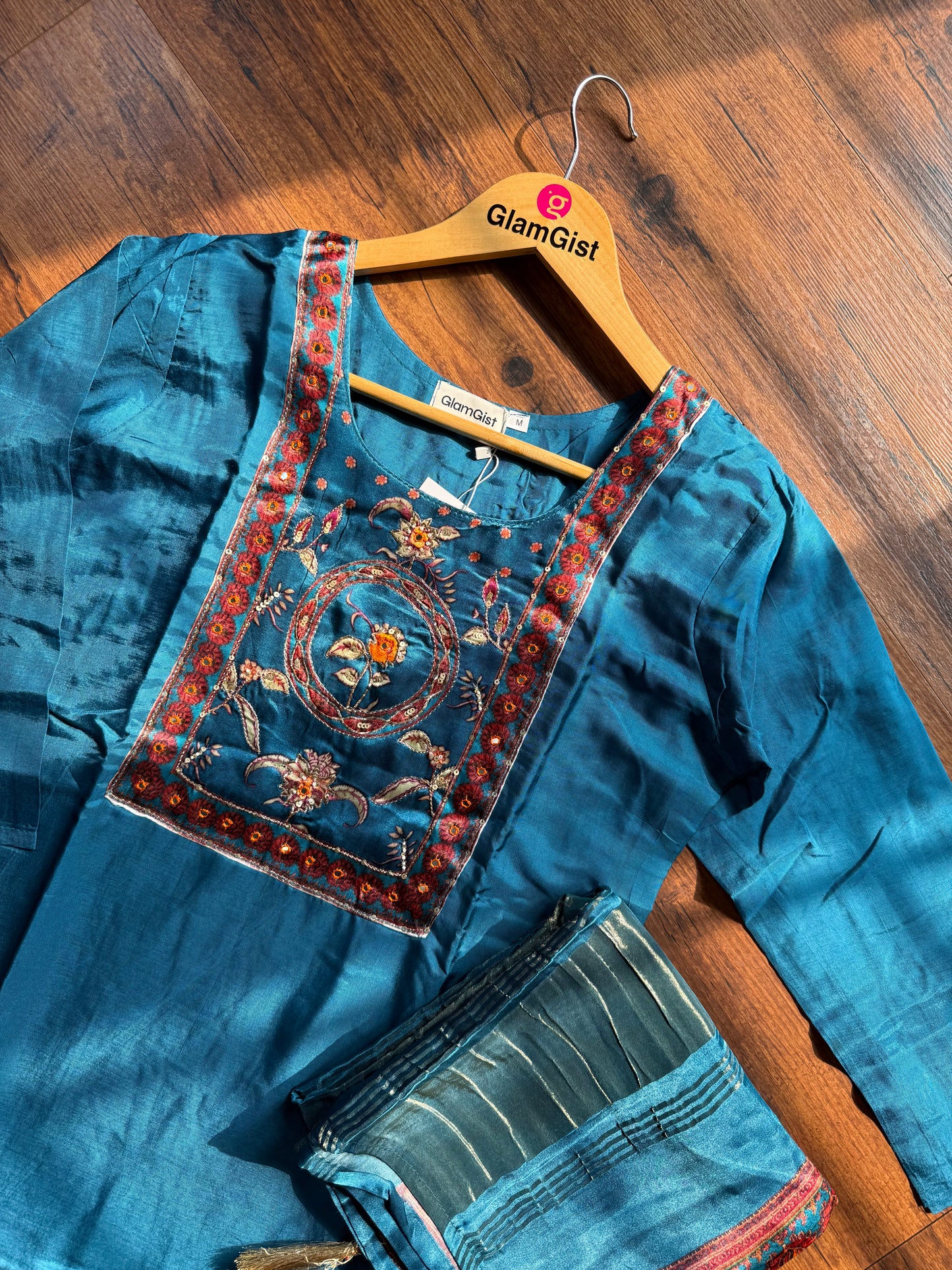 Blue gajji russian silk dress