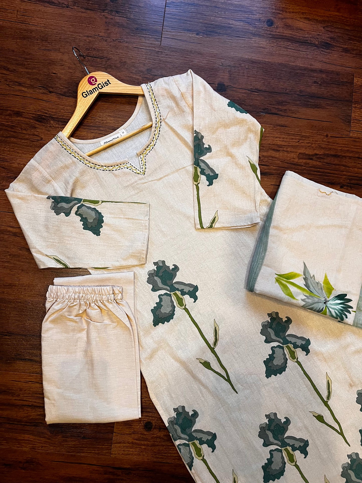 Floral printed cotton kurti set