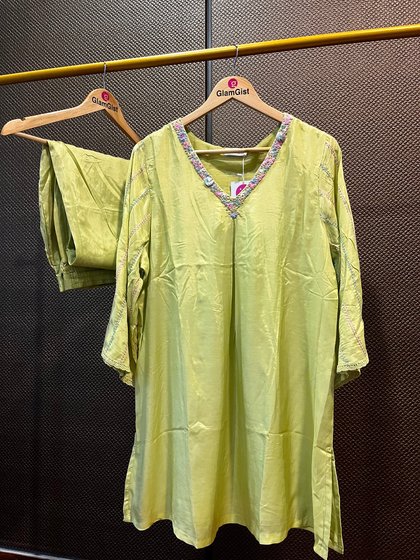 Lime green muslin silk coord set