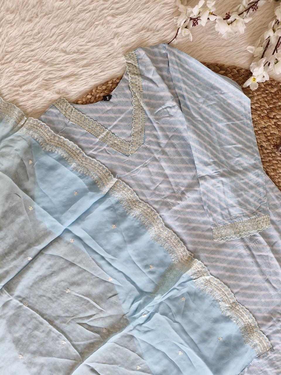 Light blue leheriya russian silk dress