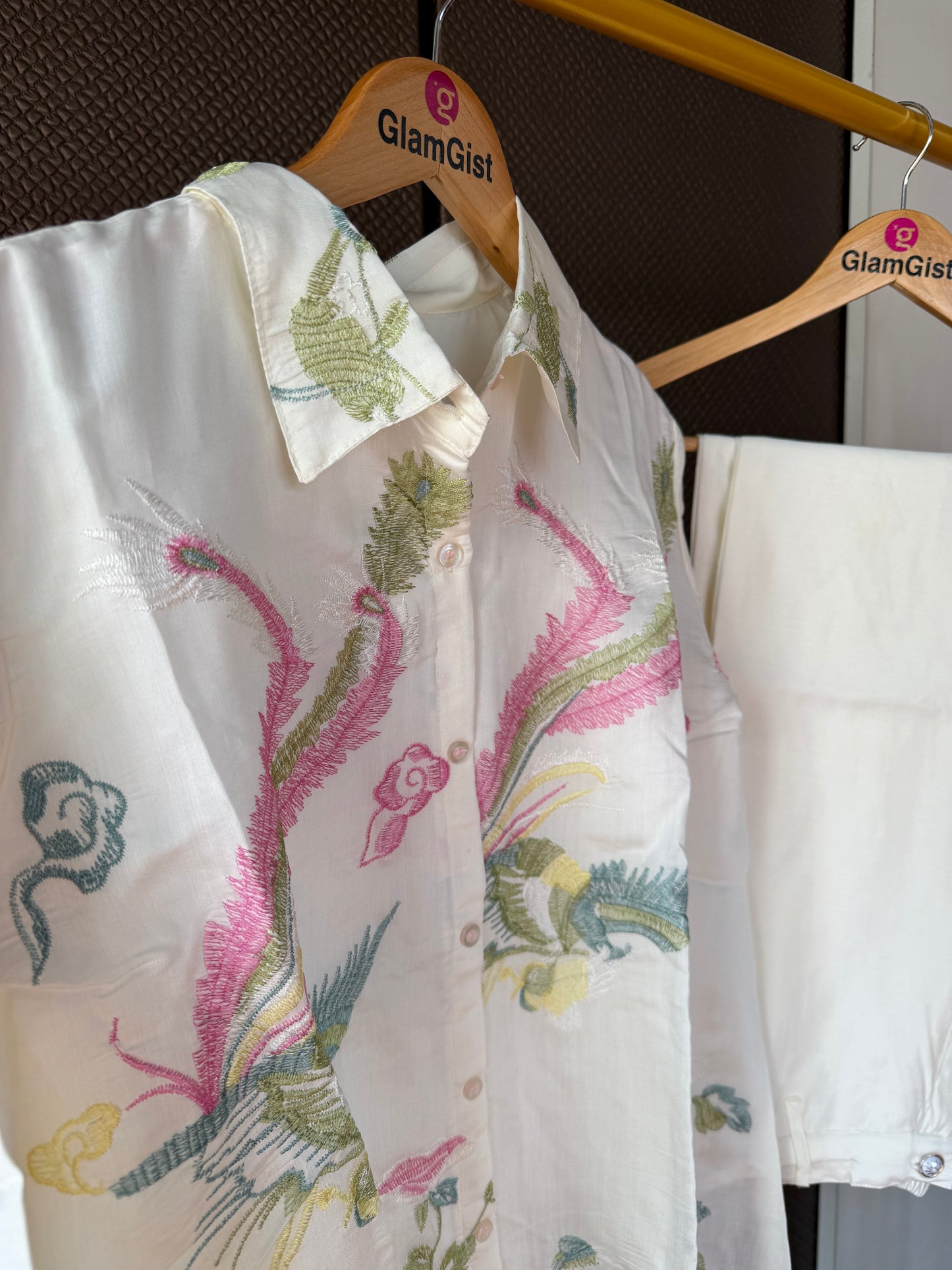 White floral roman silk coord set