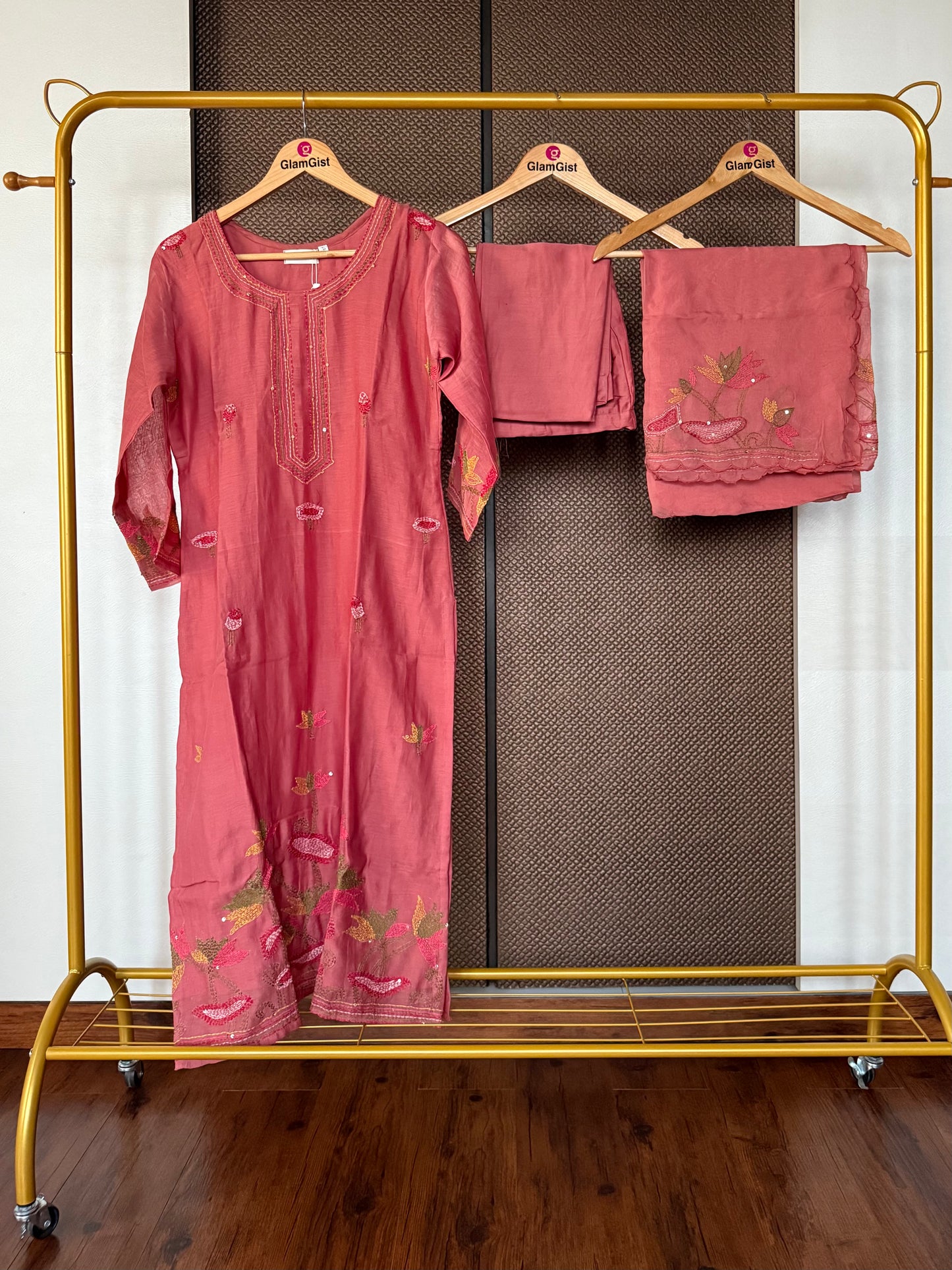 Blush rose embroidery mul cotton kurti set