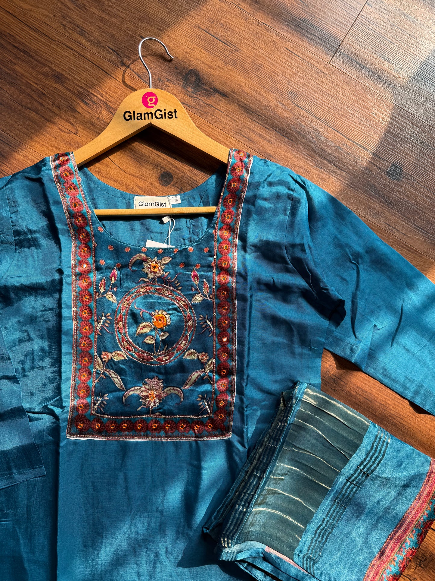 Blue gajji russian silk dress