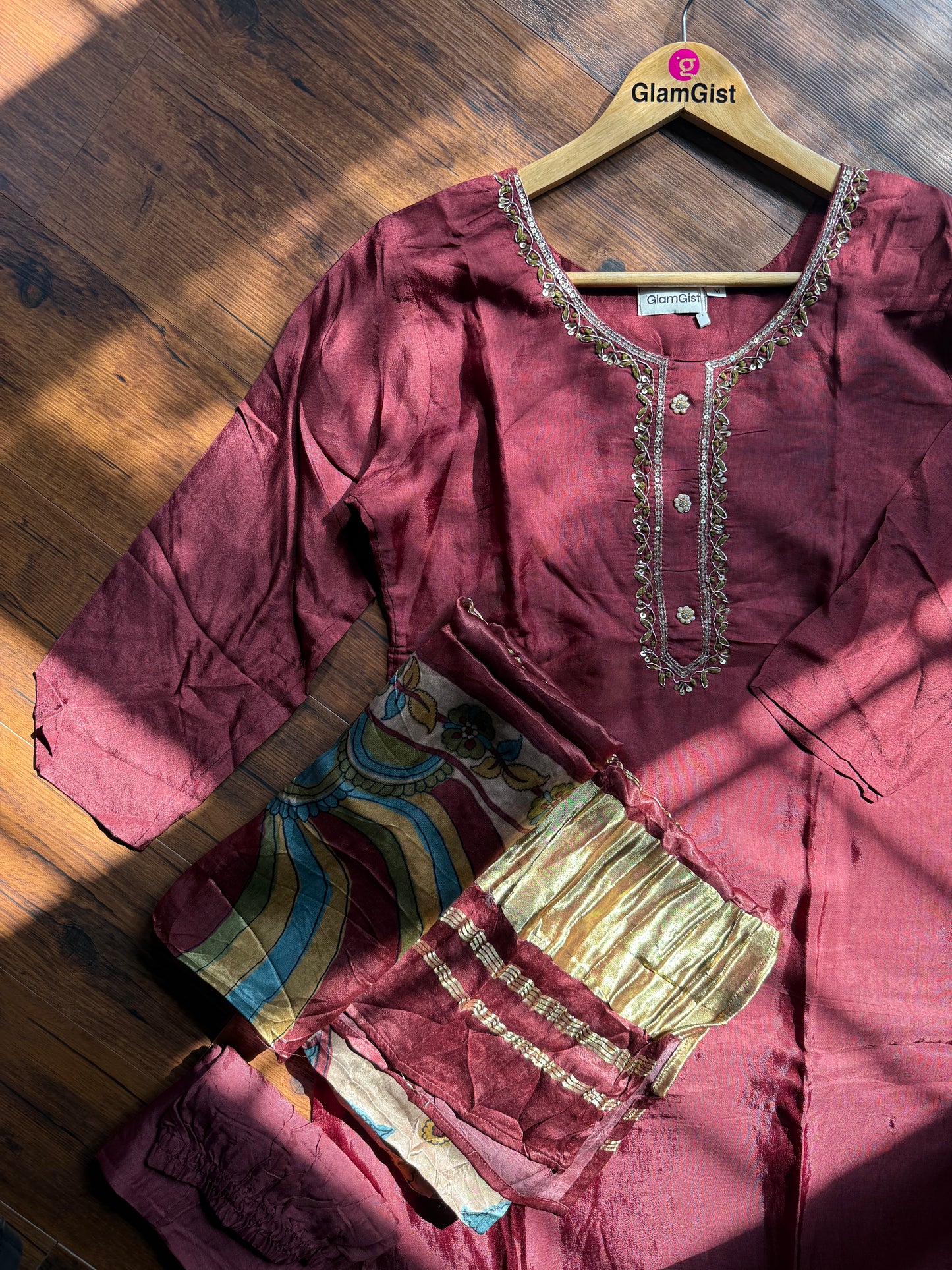 Maroon gajji silk dress
