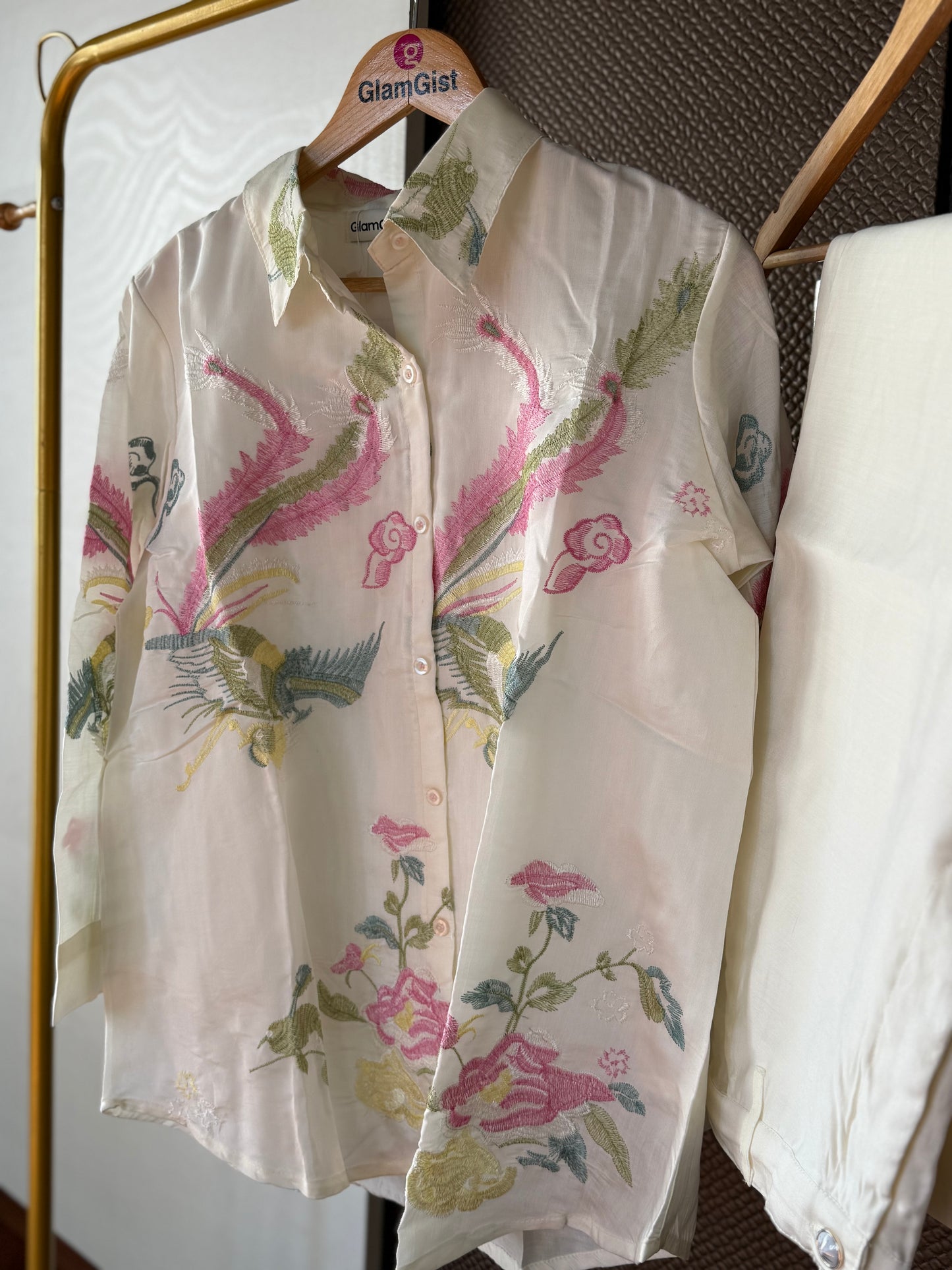White floral roman silk coord set