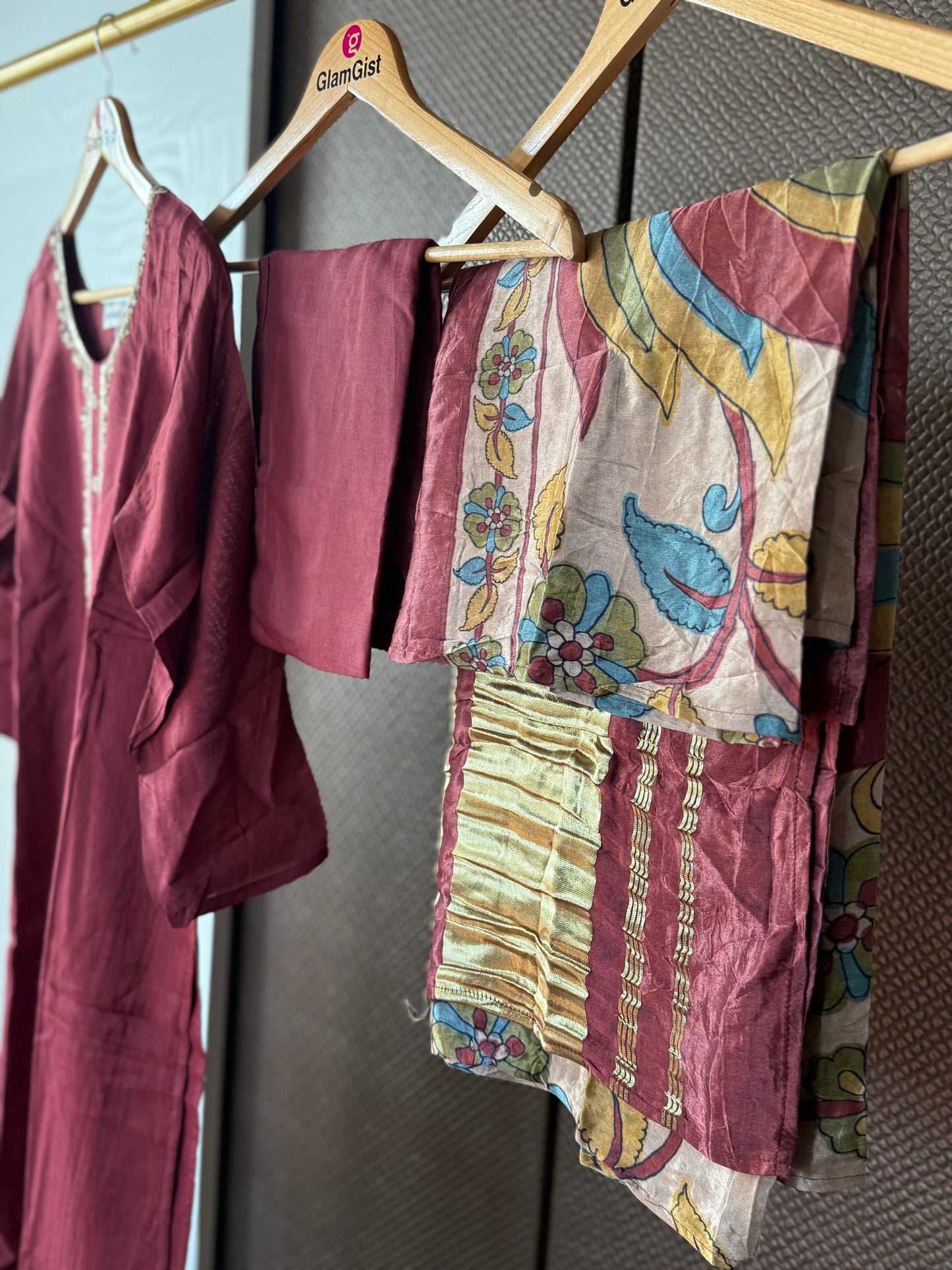 Maroon gajji silk dress