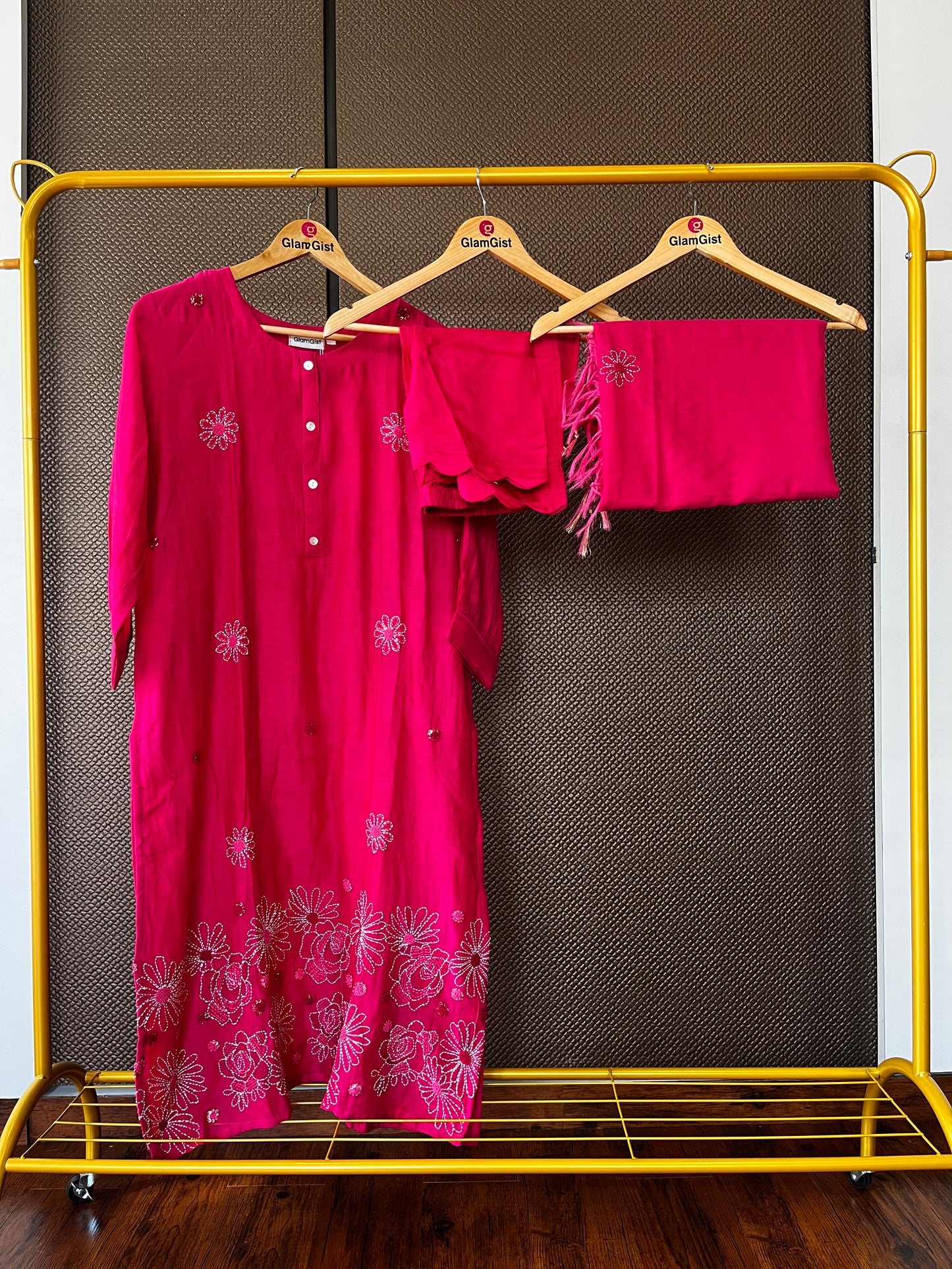 Pink mul chanderi dress