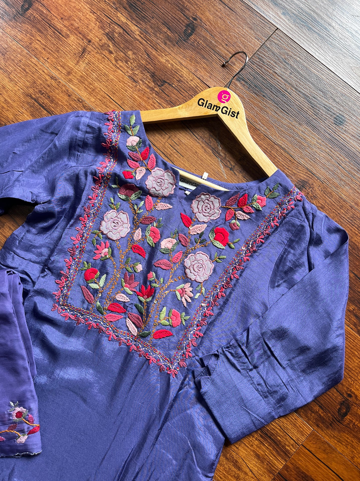Lavender thread work russian silk dress