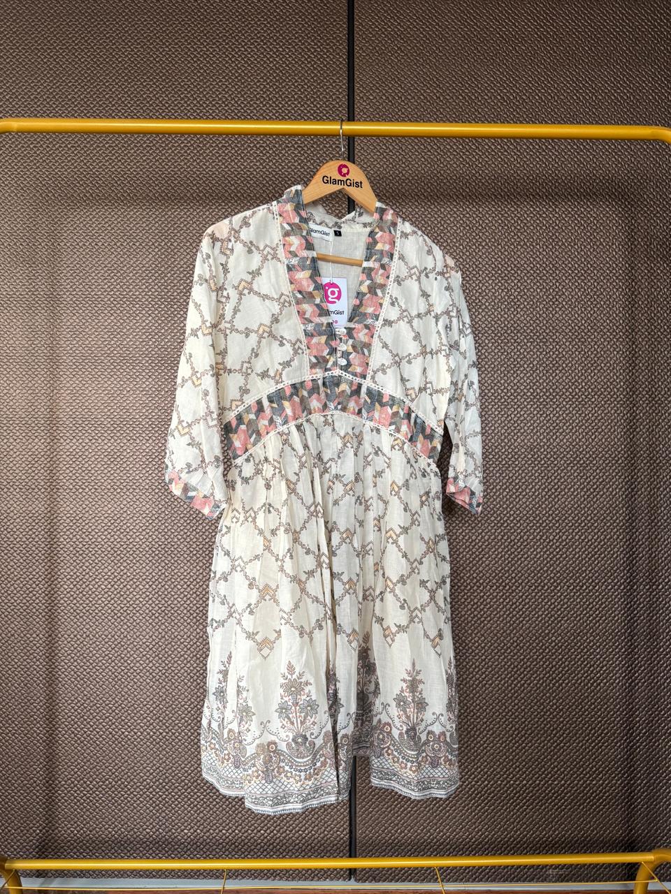 Boho vintage beige printed tunic