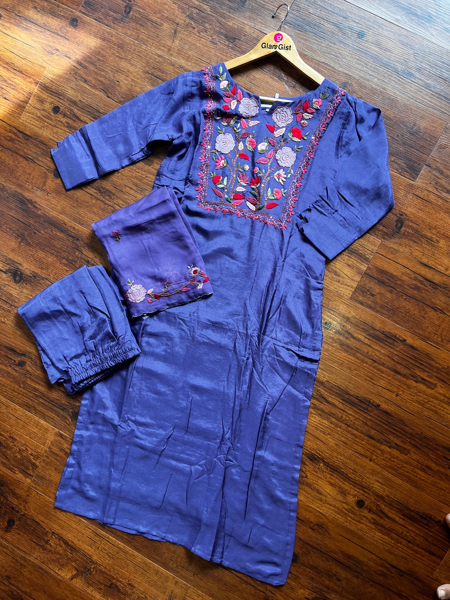 Lavender thread work russian silk dress