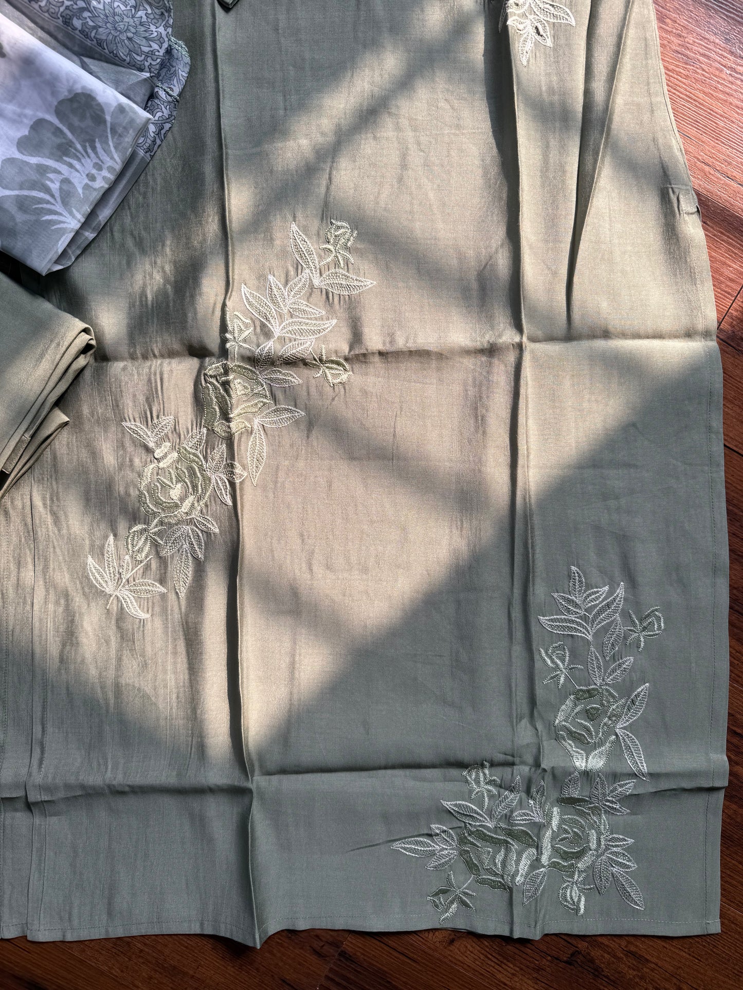 Olive green roman silk kurti set