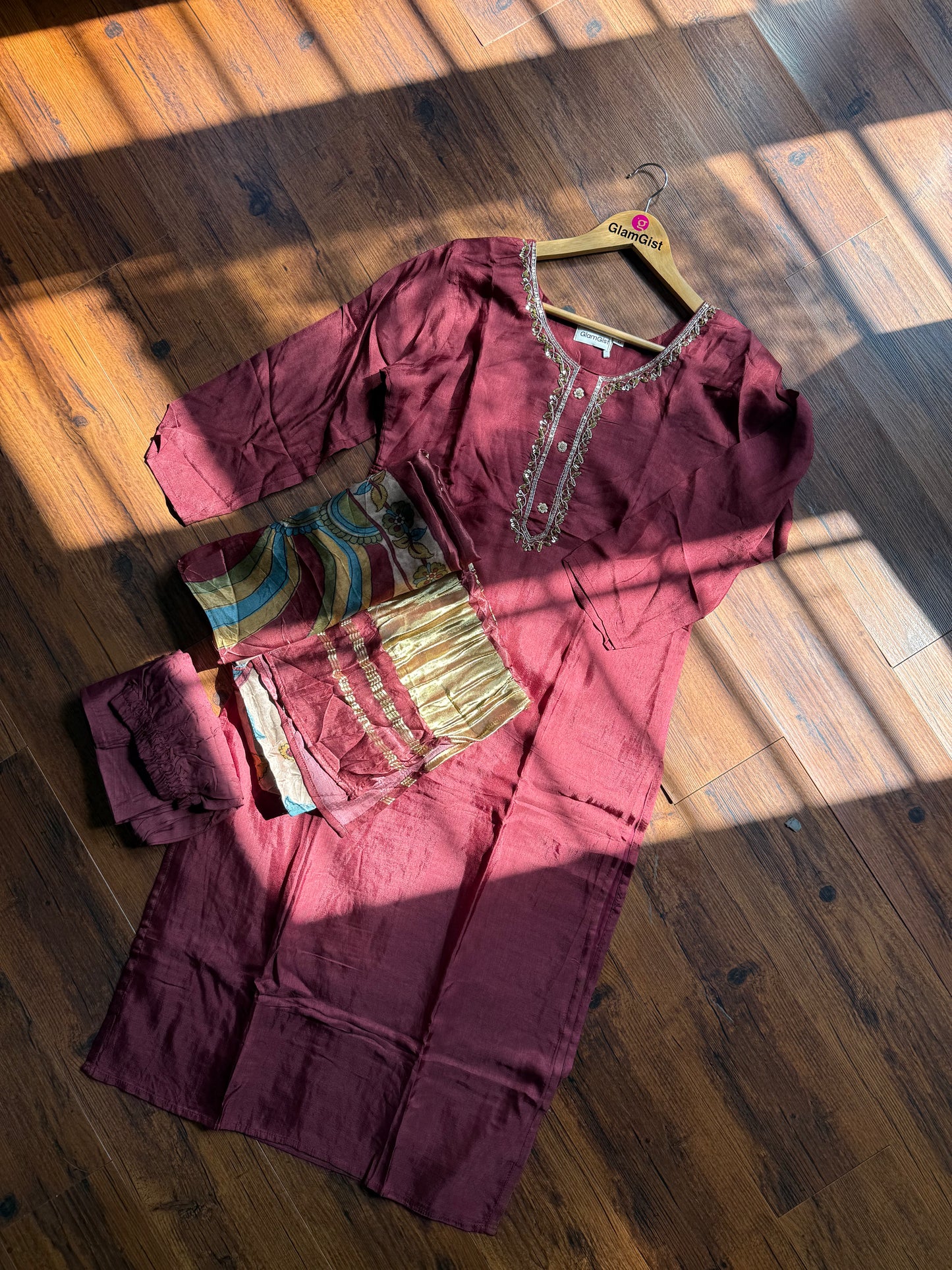 Maroon gajji silk dress