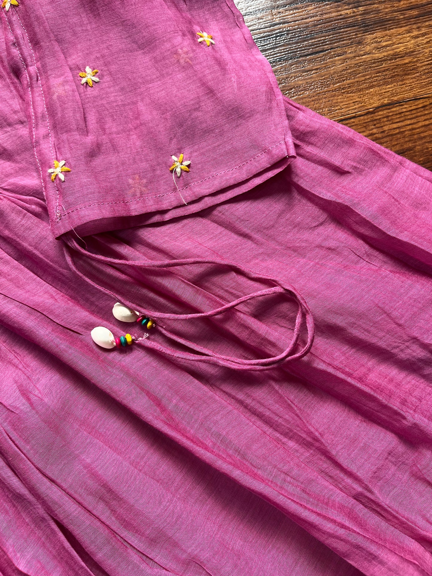 Magenta mul chanderi floral dress
