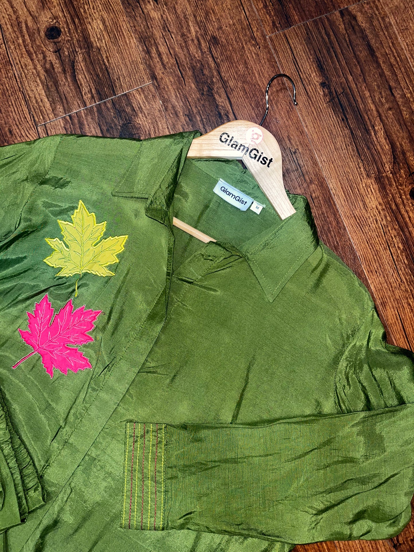Bright Green Cotton Coord Set with Multicolored Embroidery