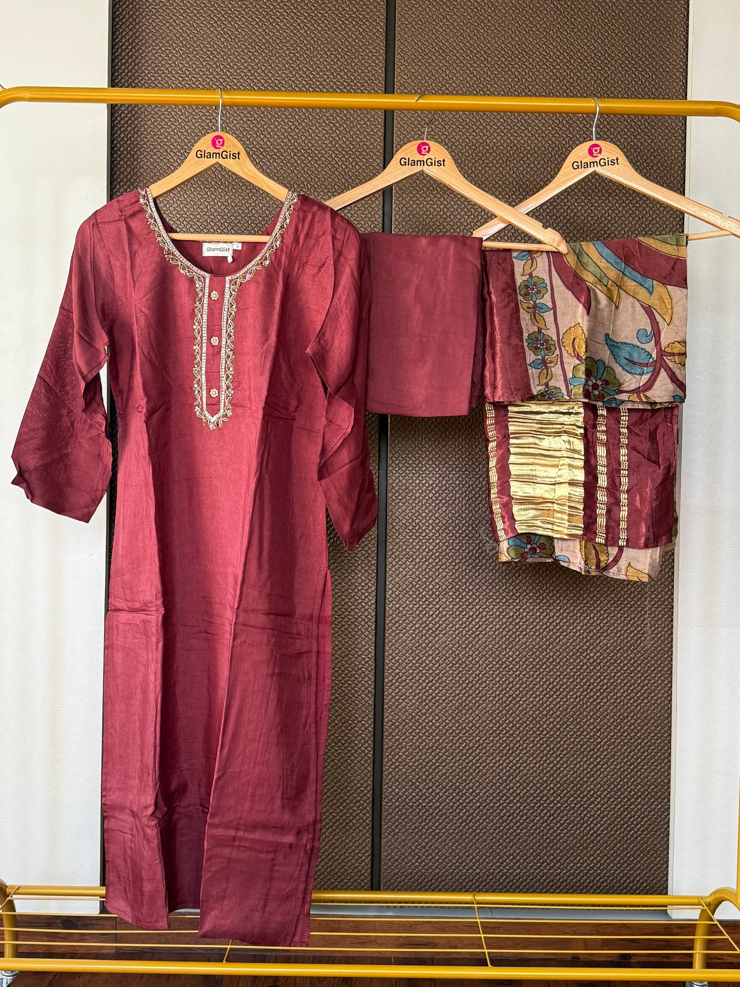 Maroon gajji silk dress
