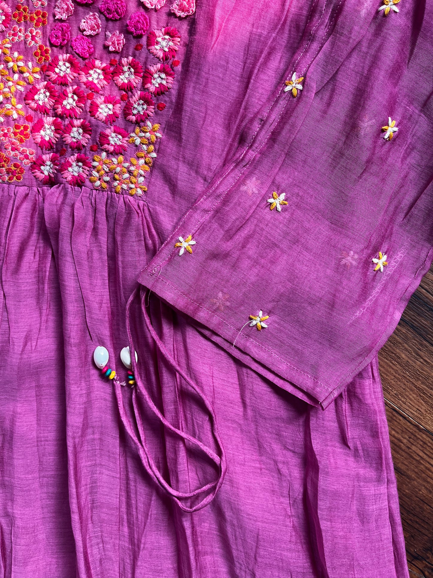 Magenta mul chanderi floral dress