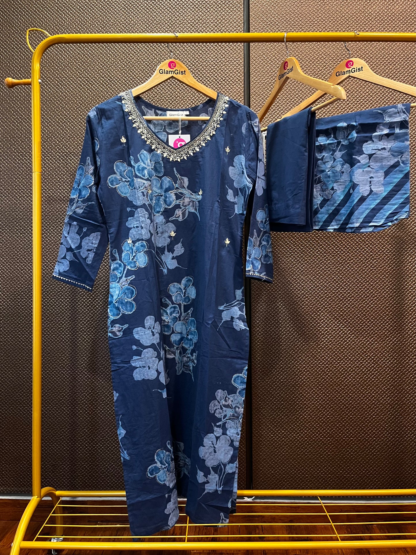 Navy blue floral cotton dress