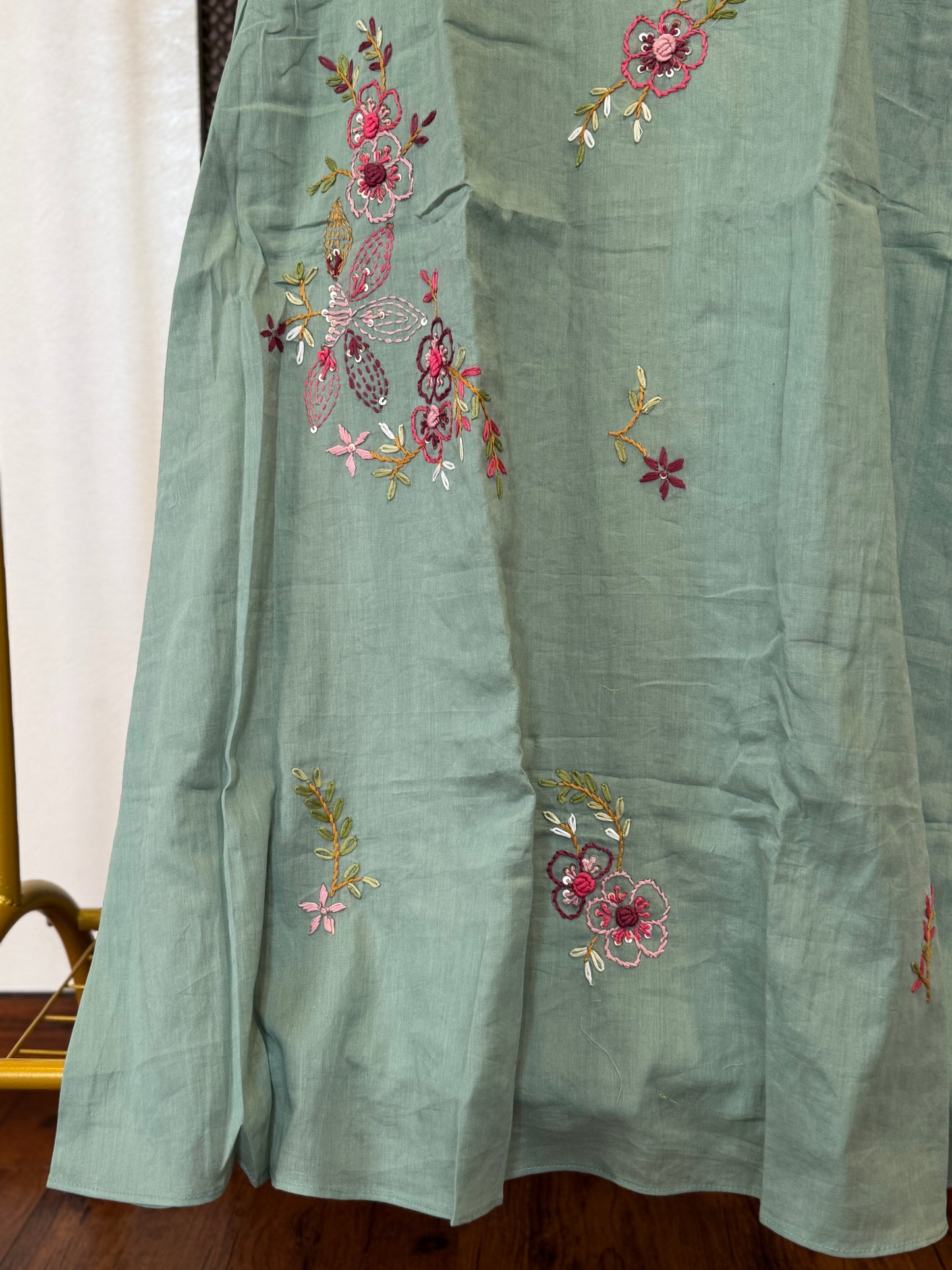Mint green mul chanderi embroidery kurti set