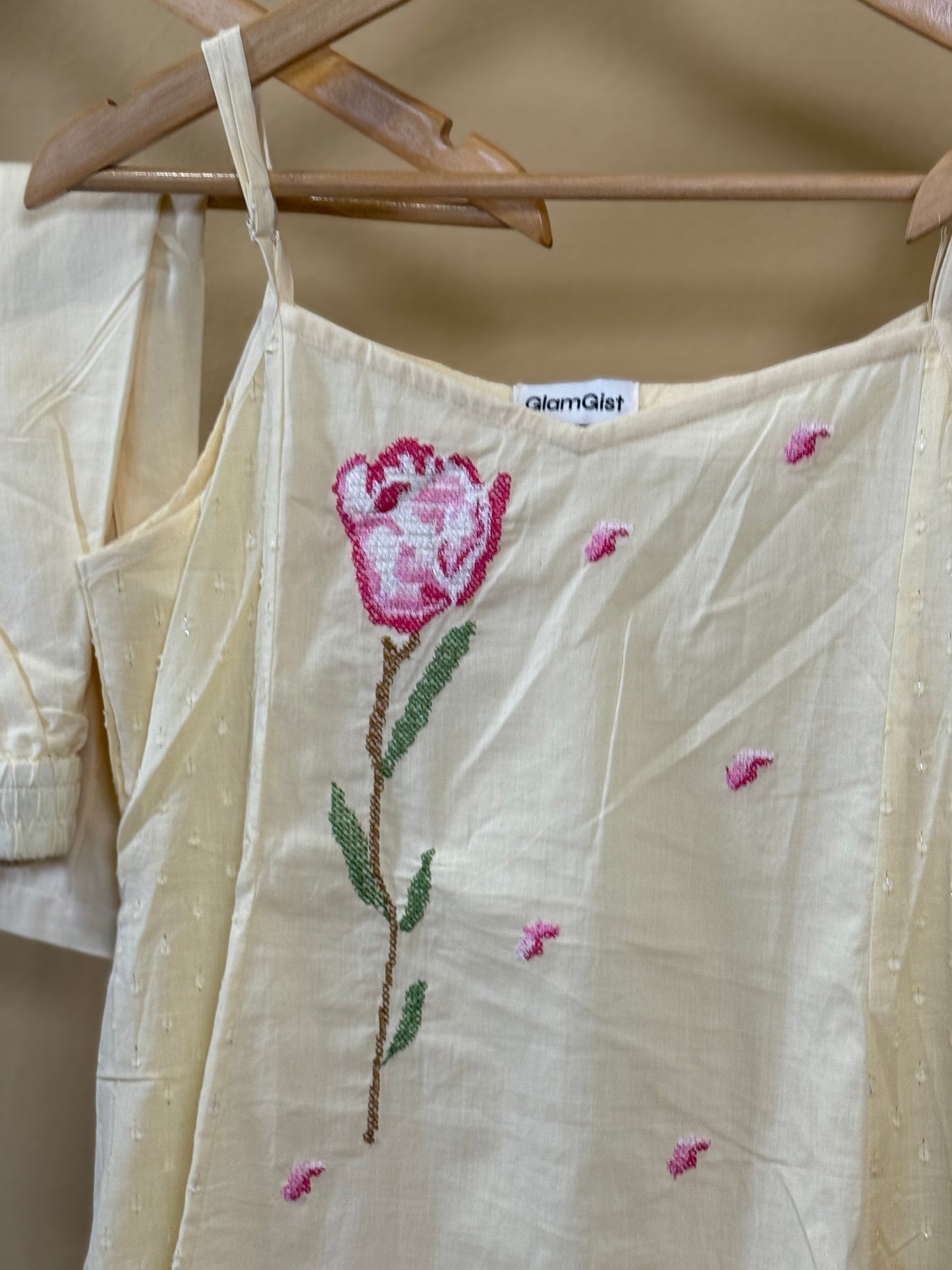 Beige spaghetti strap cotton set