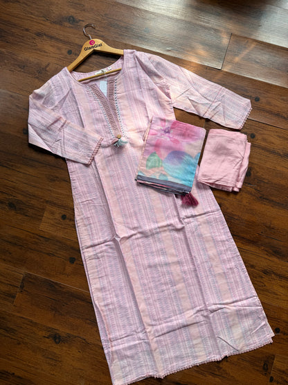 Pastel pink cotton Kurti set