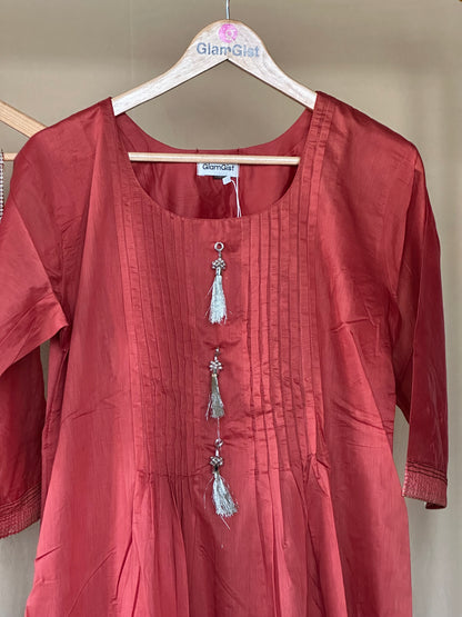 Deep rosewood Mul Chanderi set