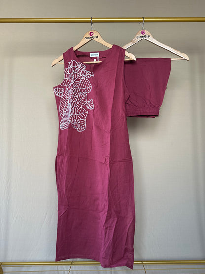 Maroon sleeveless kurta set