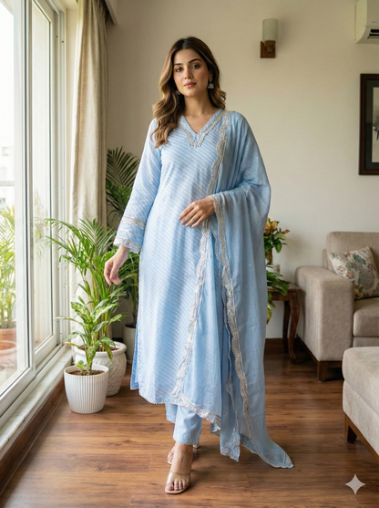 Light blue leheriya russian silk dress