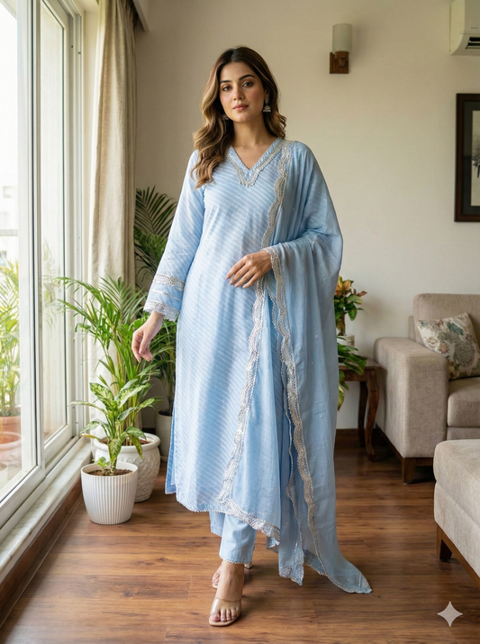 Light blue leheriya russian silk dress