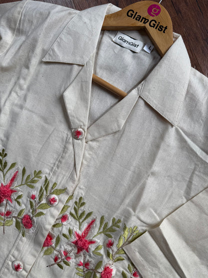 Off white floral embroidered coord set