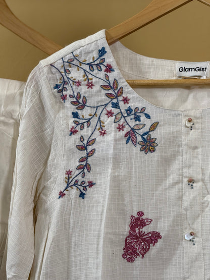 Ivory floral embroidered kurta set