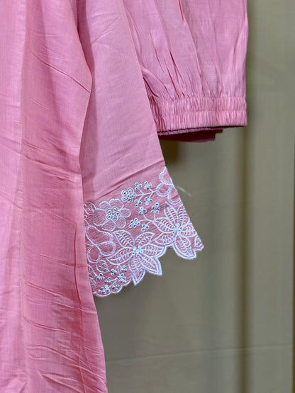 Blush pink Mul Chanderi set