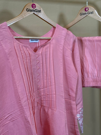 Blush pink Mul Chanderi set