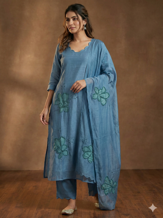 Elegant blue embroidery kurti set