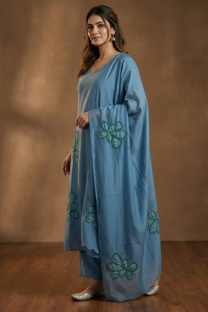 Elegant blue embroidery kurti set
