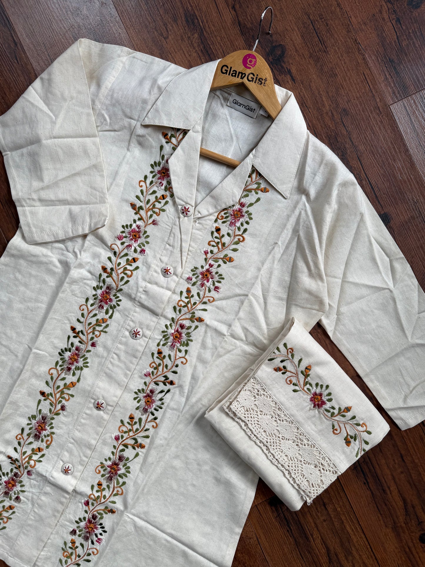 Ivory floral embroidered coord set