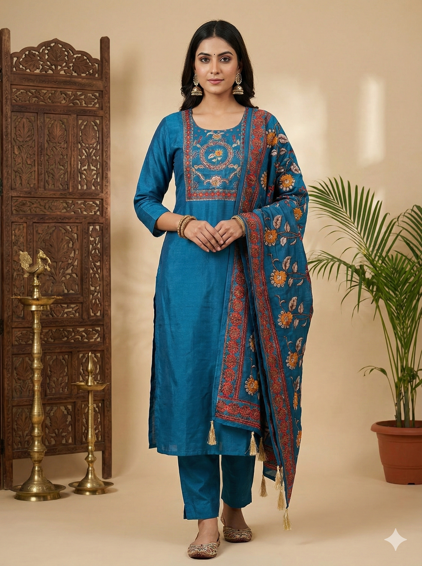 Blue gajji russian silk dress