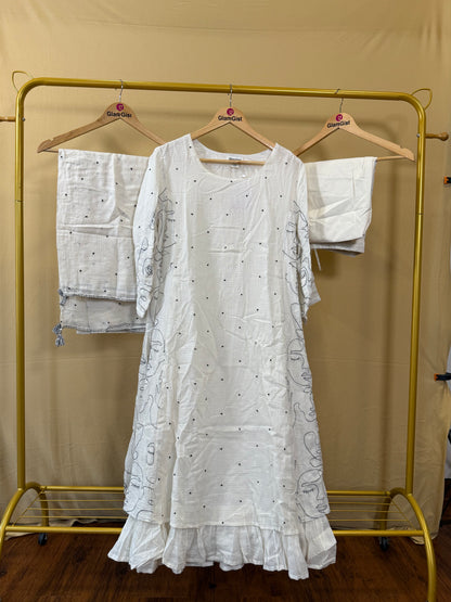 Ivory dori kurta palazzo set with black mask