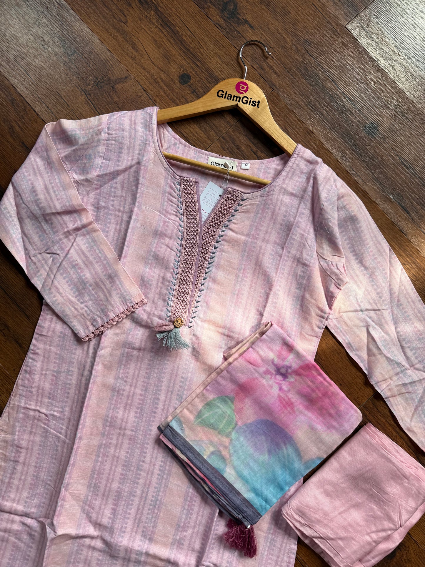 Pastel pink cotton Kurti set